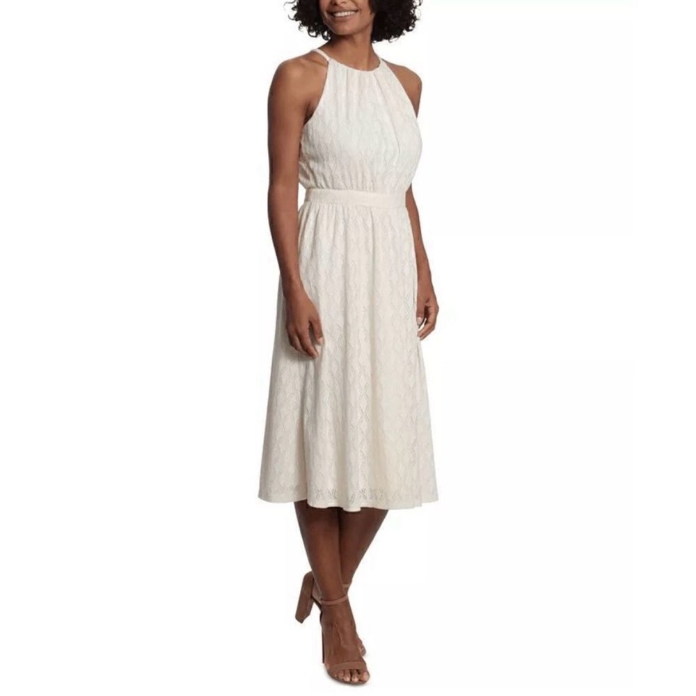 NWT London Times Ivory High-Neck Midi Dress